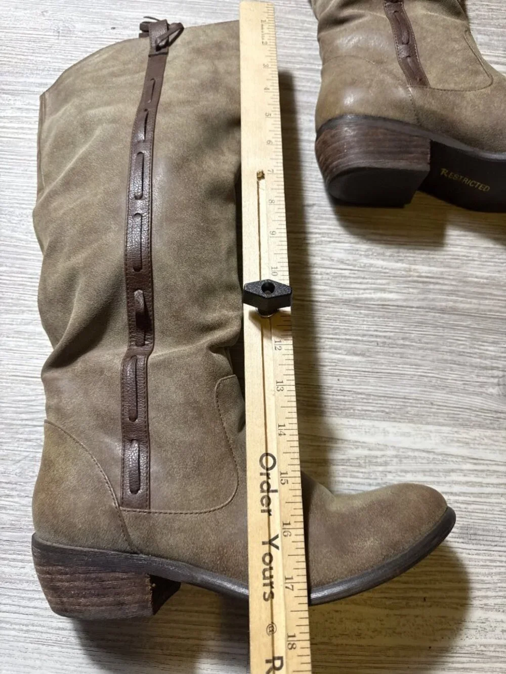Restricted Taupe Suede Tall Riding Boots Tassel Trim Boho Western Size 7.5
